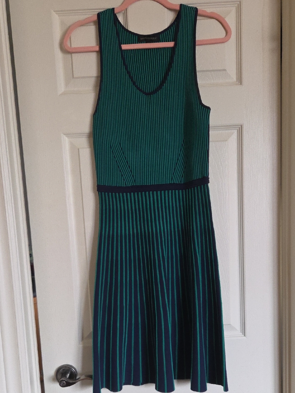 Banana Republic Green & Navy Striped Midi Dress
